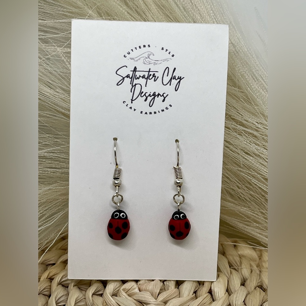 Handmade Ladybug Dangle Earrings | Polymer Clay | New with Tags